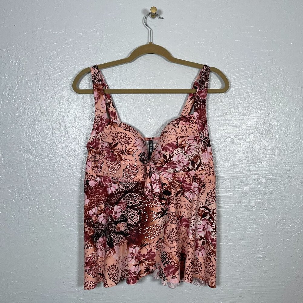Torrid Women Plus Size 1 D/DD Pink Maroon Floral Tankini Underwire Built in Bra